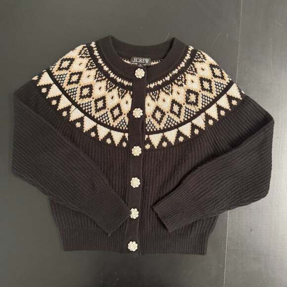 J.Crew Cashmere Fair Isle Cardigan Sweater Jewel Buttons XS - Picture 2 of 12